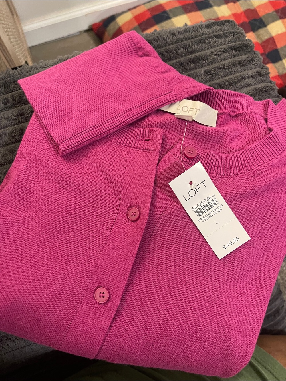 New LOFT Women's Magenta Crewneck Button Cardigan - L